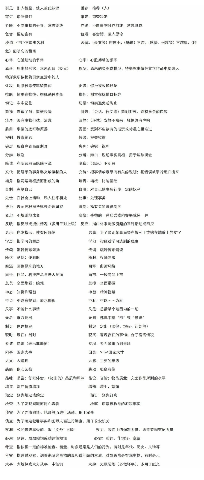2025年河北单招语文基础知识之首字相同义不同词语辨析50例
