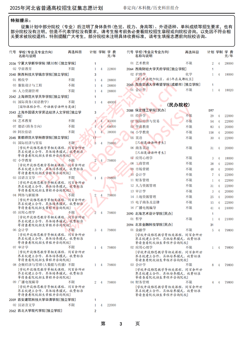 2025年河北省高考本科批第一次征集志愿计划（历史科目组合）