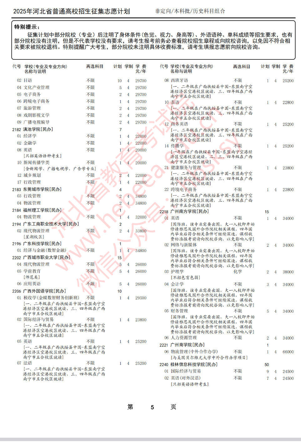 2025年河北省高考本科批第一次征集志愿计划（历史科目组合）