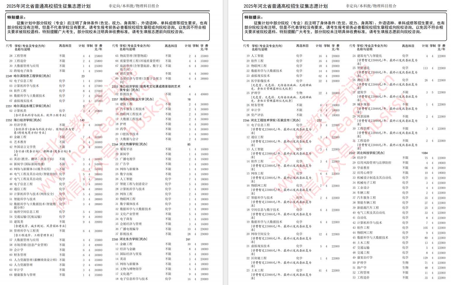 2025年河北省高考本科批第一次征集志愿计划（物理科目组合）