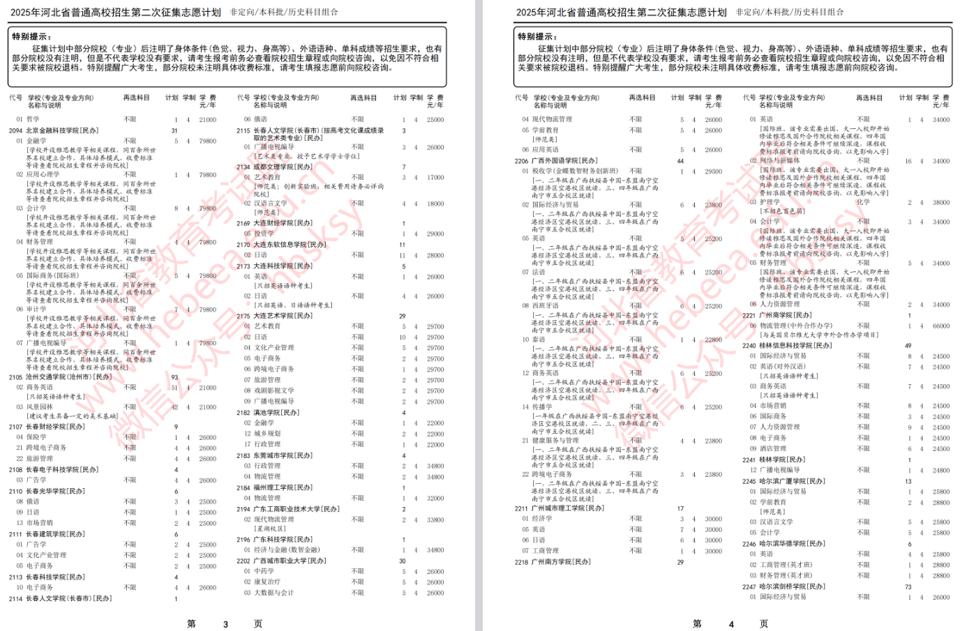 2025年河北高考本科批招生第二次征集志愿计划（历史科目组合）