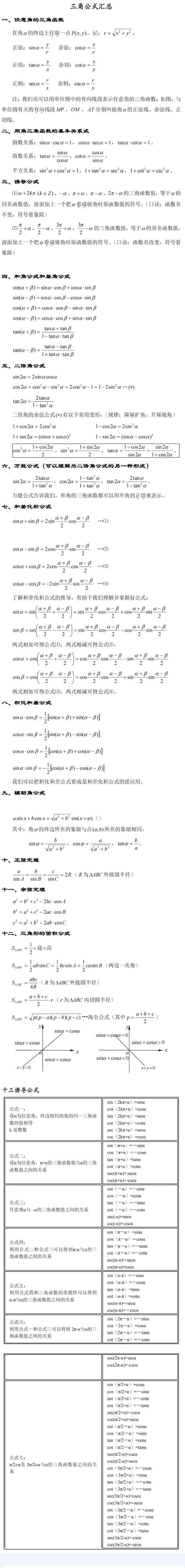 2026河北单招数学三角函数公式大全