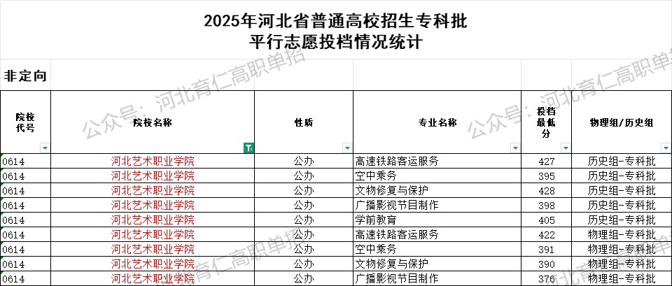 河北艺术职业学院录取最低投档分（2025年河北高考统考专科批）