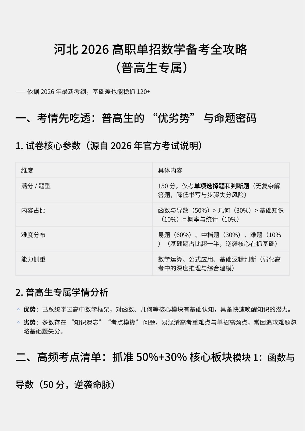 2026年河北高职单招数学备考全攻略（普高生专属）