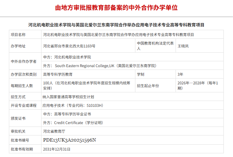 河北省6所高职学校中外合作办学新专业来了！