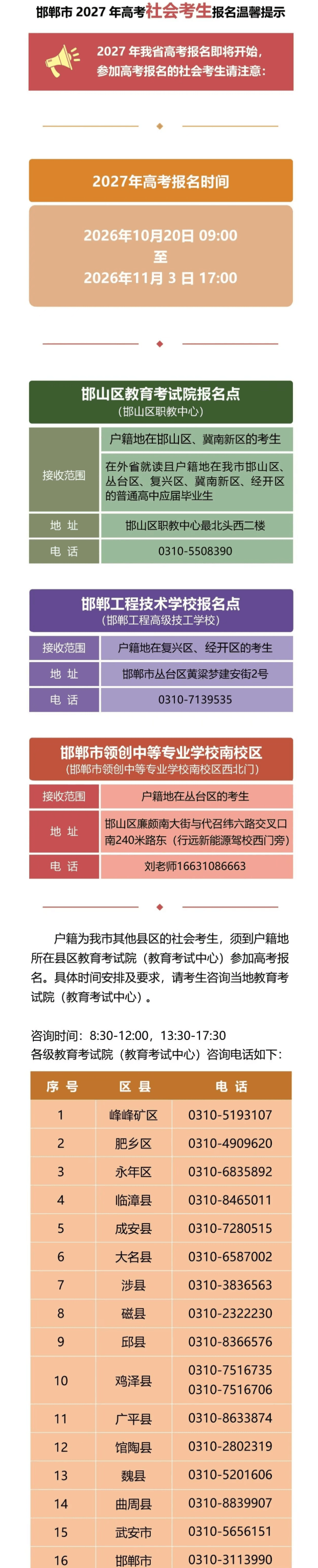 邯郸市2027年高考社会考生报名温馨提示